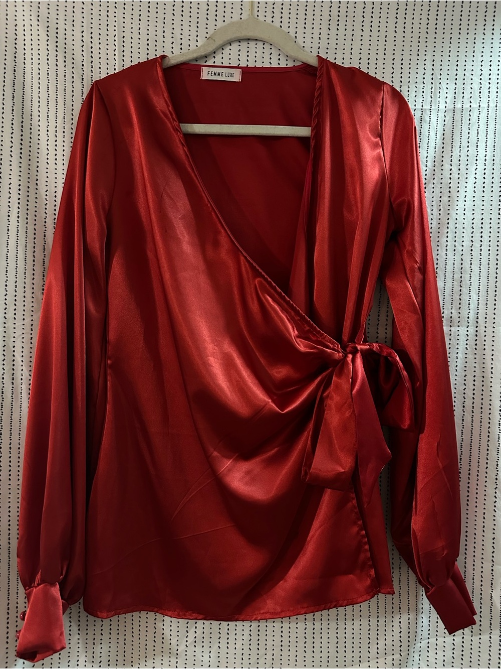 Femme Luxe Satin Wrap Blouse in Rich Red